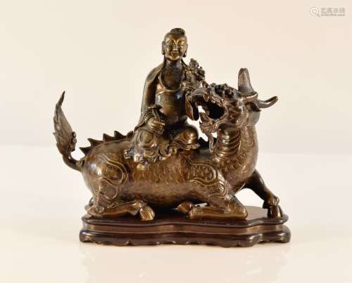 Chinese Bronze Kirin with Sage