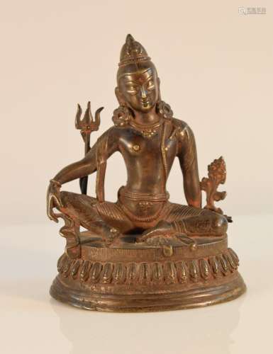 Nepalese Tibetan Bronze Seated Deity with Silver