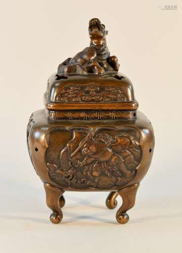 Japanese Bronze Censer with Samurai