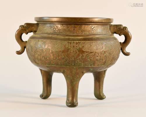 Chinese Bronze Censer with Incised Decoration