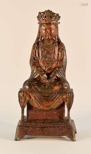 Large Chinese Yuan Ming Bronze Seated Kuanyin