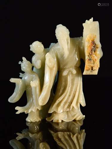 Chinese Nephrite Jade Scholar and Attendant Group