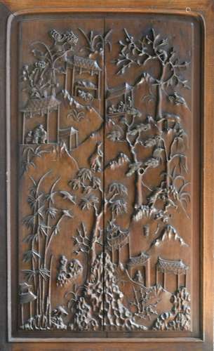 Large Chinese Hardwood Panel with Figural Scene