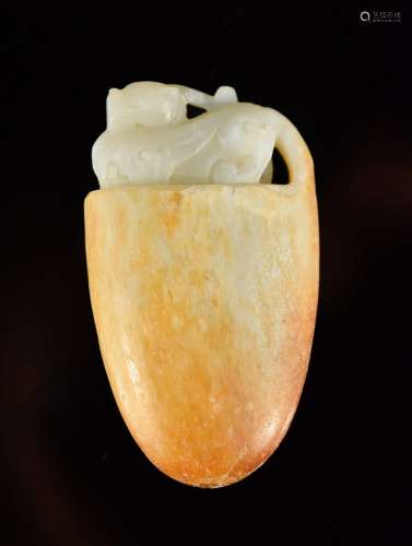 Chinese Pebble Jade Pedant with Foolion