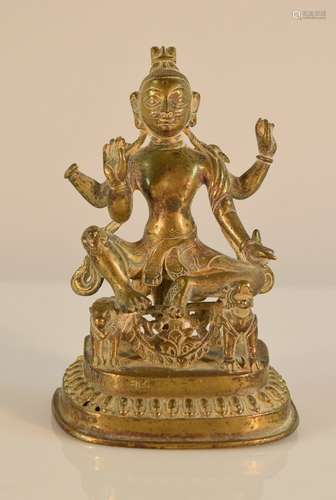 Nepalese Bronze Deity seated with Multihand