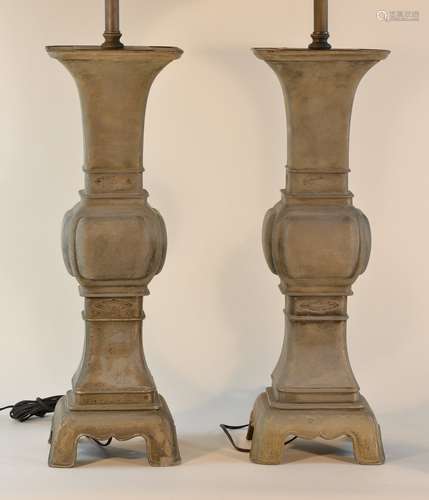 Large Pair Pewter Altar Vases