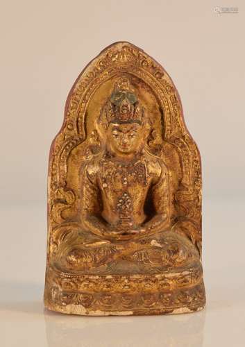 Tibetan Terra Cotta Clay Seated Amytaus