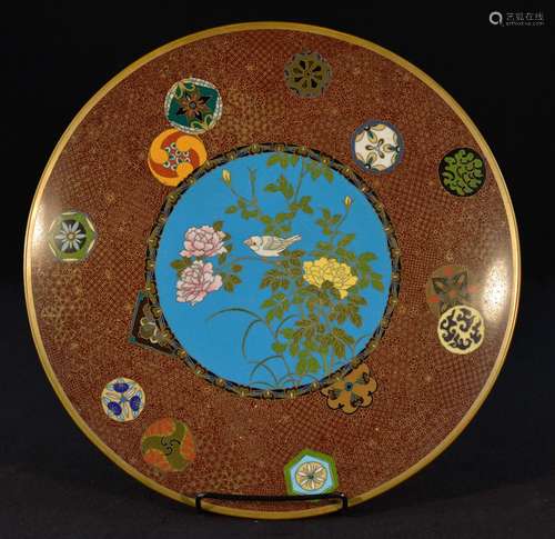 Japanese CloisonnÃ© Charger - Floral Bird Decoration