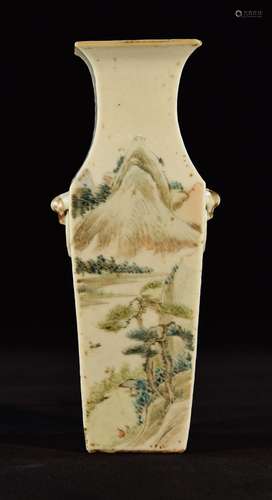 Chinese Square Porcelain Vase with Bird Scene