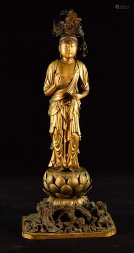 Japanese Gold Lacquered Wood Standing Kuanyin