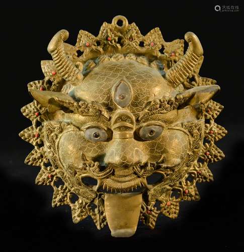 Nepal Bronze Mask with Pewter Inlay Eye