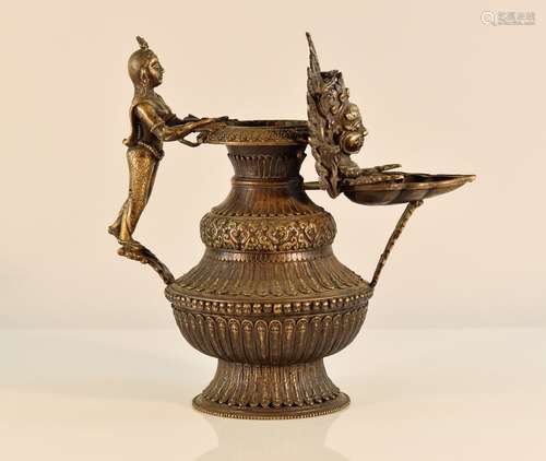 Large Tibetan Bronze Ewer with Figurine