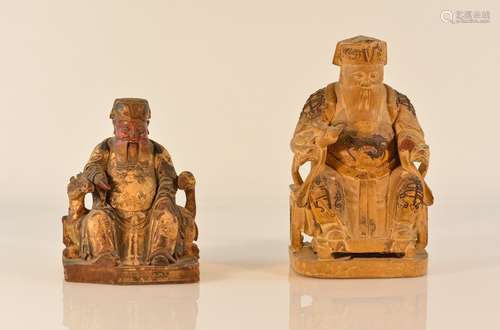 Two Chinese Carved Wood Figurine