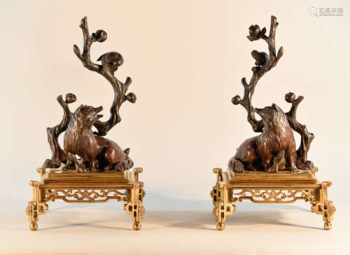 Pair of Japanese Bronze Fox with French Mounting