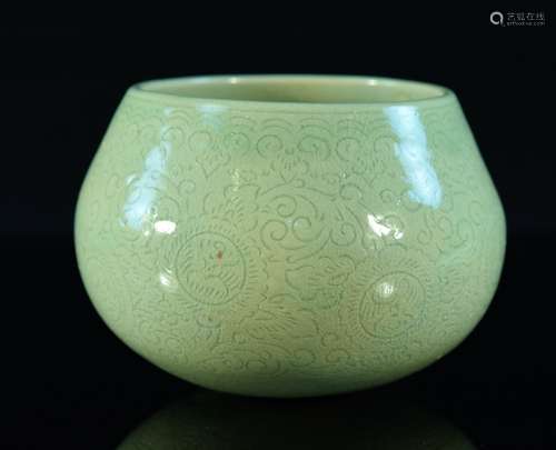 Chinese Celadon Porcelain Monk Bowl with Incised