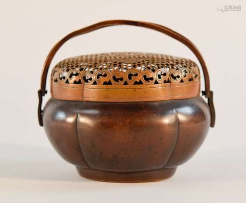 Chinese Bronze Scholar Hand Warmer Censer with