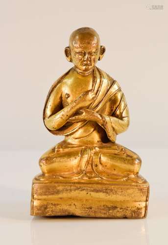 Tibetan Gilt Bronze Lama on Square Base