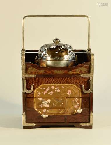 Japanese Opium Warmer Lacquer Chest with Shibayama