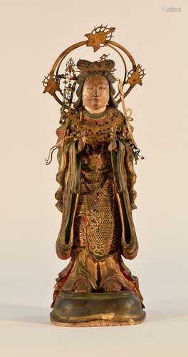 Japanese Polychrome Lacquered Wood Kuanyin - Edo Period