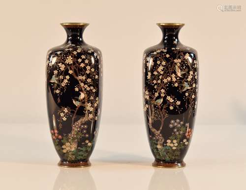 Pair Signed Japanese Silver Wire CloisonnÃ© Vases