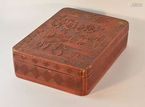 Large Carved Cinnebar Scholar Document Box