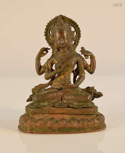 Tibetan Nepalese Bronze Seated Tara with Attributes in