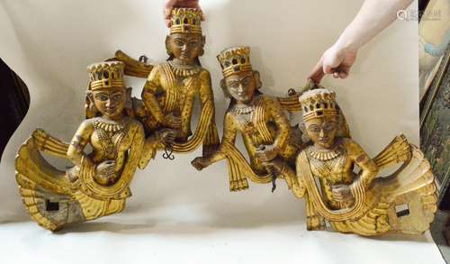 Pair of Large Carved Indian Wood Figurine with Cast