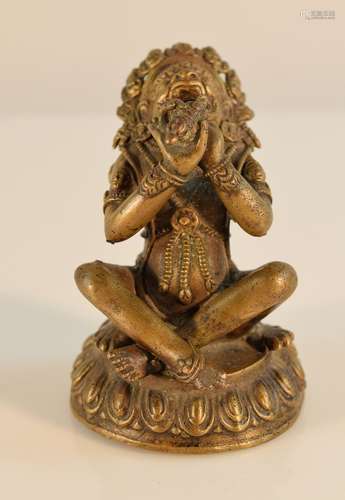 Tibetan Bronze Deity with Dorji in Hand