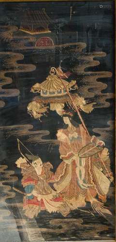 Japanese Embroidery Panel of Samurai and Princess