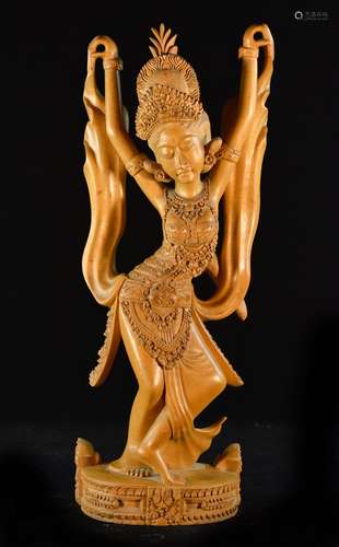 Large Bali Southeast Asia Carved Wood Dancer