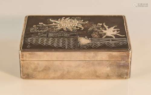 Japanese Heavy Silver Box with Mixed Metal Top