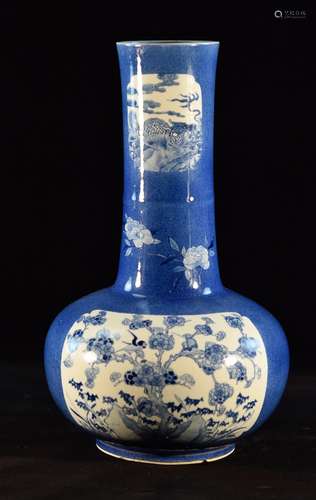 Chinese Powder Blue Porcelain Vase with Floral Scene