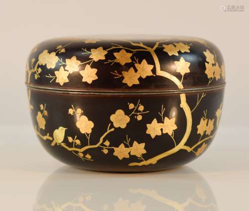 Japanese Lacquer Box with Silver Rim