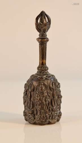 Tibetan Nepalese Bronze Temple Bell with Guardian