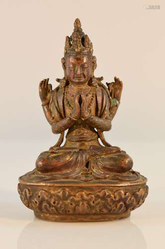 Tibetan Nepalese Bronze Buddha with Four Arm