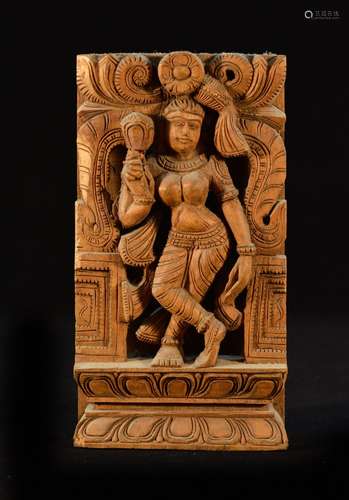 Indian Carved Wood Buddha Plaque