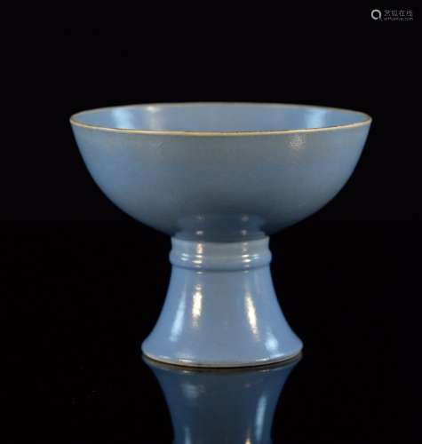 Chinese Blue Glazed Stemmed Bowl