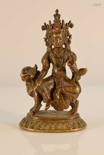 Nepalese Bronze Buddha Riding Lion