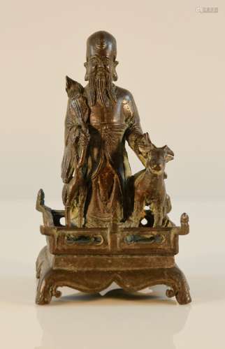Chinese Ming Qing Bronze Shoulao on Stand
