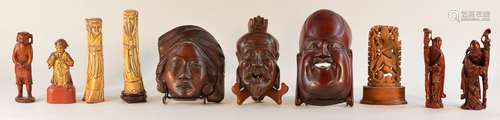 Group of Ten Various Chinese Carvings including wooden