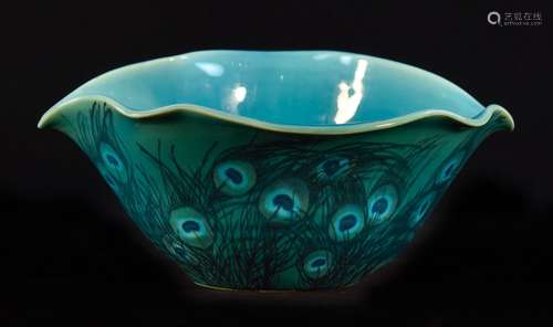 Roodwood Pottery Bowl with Peacock Feather Glaze -