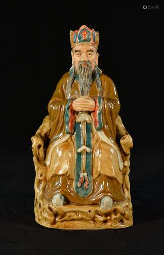 Chinese Porcelain Seated Model of Daoist Immortal