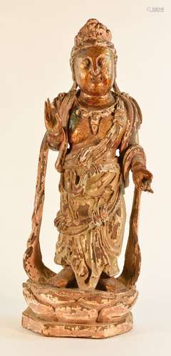 Standing Chinese Lacquered on Wood Kuanyin