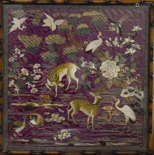 Chinese Embroidery Panel of Deer Scene