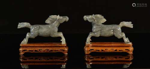 Pair of Chinese Gray Jade Horses