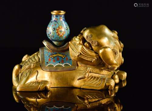 Chinese Gilt Bronze CloisonnÃ© Buddhist Foolion