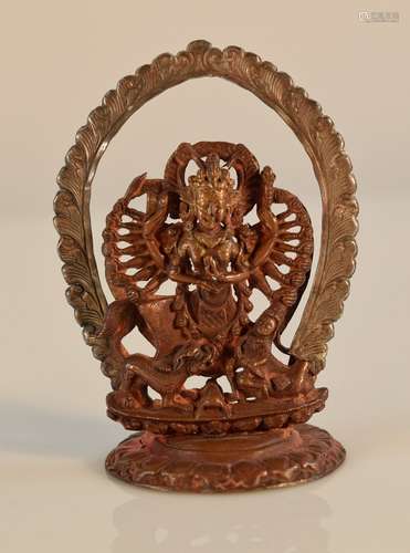 Nepalese Silver and Copper Repousse Buddha with Multi