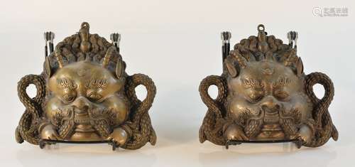 Pair Tibetan Nepal Bronze MaskÂ 