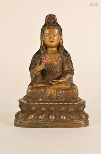 Chinese Bronze Seated Lotus Kuanyin