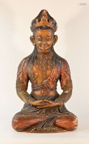 Chinese Lacquered Wood Seated Buddha